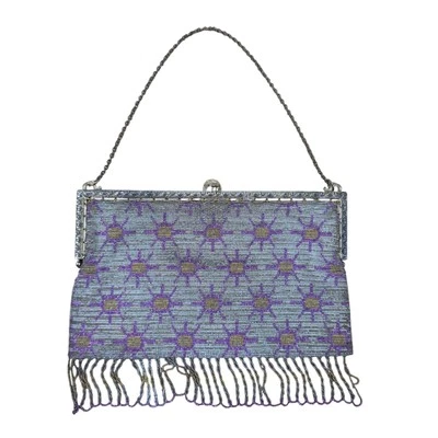 Antique French Micro Steel Bead Purse Vintage Metal Beaded Fringe Flapper Bag - Image 1 of 4