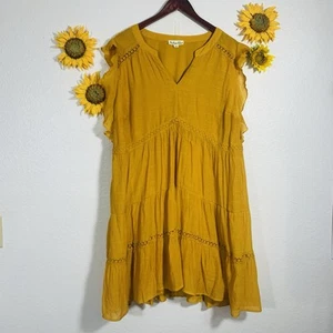 Abito boho a strati manica corta con volant giallo oro rosa indaco taglie forti 3X - Foto 1 di 8