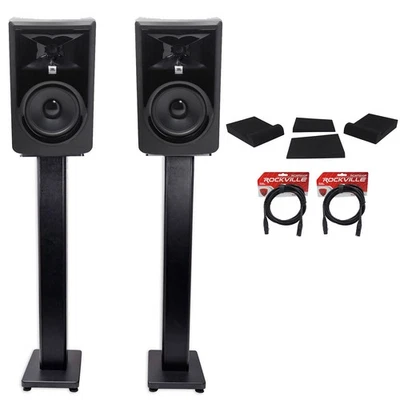 (2) Monitores de estudio alimentados JBL 306P MkII 6" + soportes + almohadillas de aislamiento + cables XLR Foto 1 de 4