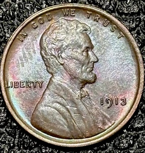 1913-P Lincoln Wheat Cent 1C Penny ,,, BU Toned ,,,GREAT COLOR!!! - Picture 1 of 8