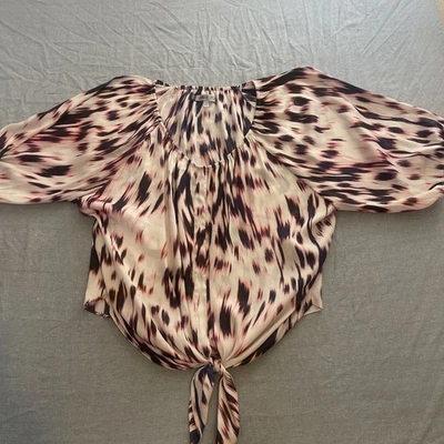 Jennifer Lopez Womens Pink Black Animal Print Front Tie Blouse Sz Large - Image 1 of 4