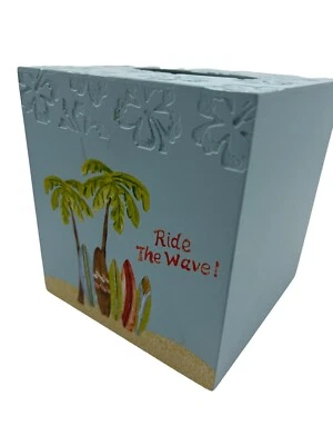 Saturday Knight Hang Ten Surf Tropical Azul Pintado Capa de Caixa de Tecido de Madeira - Imagem 1 de 4