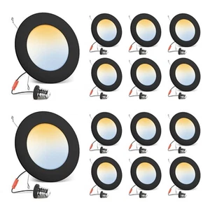 6 Inch LED Recessed Downlights 12W 5CCT Dimmable 1100lm Black Ceiling Lamps Slim - Picture 1 of 27