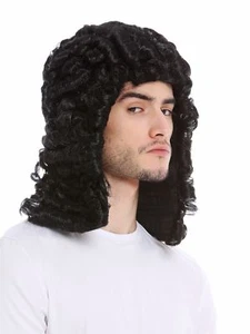 Perücke Herren Karneval Englischer Lord Richter Edelmann Barock Locken Schwarz - Bild 1 von 4