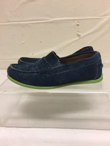 Florsheim Kids Blue Suede Leather Green Soles Penny Loafers Kids Sz 1.5 M - Picture 1 of 6