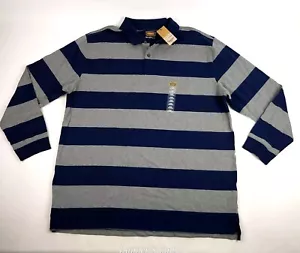 The Foundry Supply Co Rugby Polo Mens 2XLT Long Sleeve Blue/Gray Striped Shirt - Picture 1 of 9