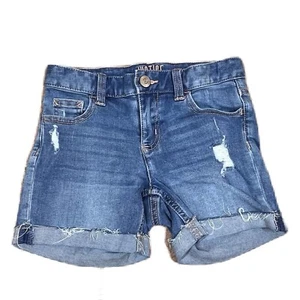 Pantalones cortos de jean Justice Girls lavado mediano con corte azul talla 12 ajustados elásticos - Imagen 1 de 8