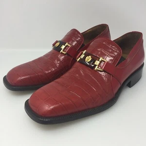 Emilio Franco Mens Shoes Red Crocodile Print Square Toe Lion Accent Size US 8.5 - Picture 1 of 11