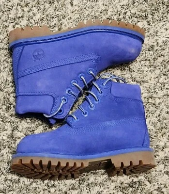 Girl's TIMBERLAND Sz 9 US Boots Purple Leather Suede Kids Mid  - Image 1 of 4