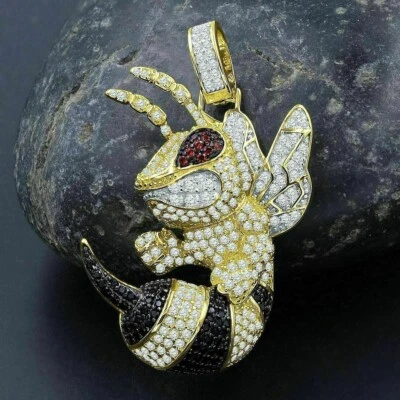 2 Ct Angry Honey Bee Lab-Created Diamond Pendant 14k Yellow Gold Plated Silver - Image 1 of 4