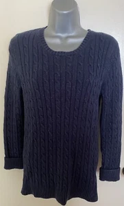 Crew Clothing Navy & Silver Sparkle Cable Knit Round Neck Jumper Size 12 - Picture 1 of 12