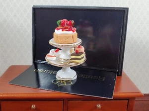 Dollhouse 2 Tiered Cakes and Treats Stand Reutter Porcelain 1:12 Scale Miniature - Picture 1 of 3