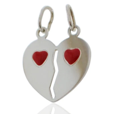 Ciondolo cuore divisibile mm 22x20 personalizzabile in argento 925 con cuori - Immagine 1 di 2