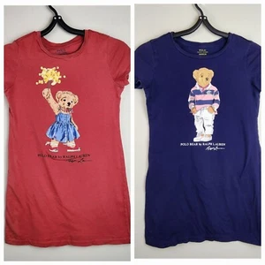 Bundle of 2 Polo Ralph Lauren t-shirt dresses sz 7 girls Bear applique - Picture 1 of 13