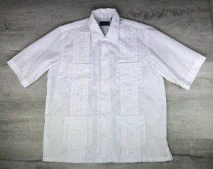 Vintage Mexican Wedding Shirt 70s 80s White TropiCool Collared Mens Size M - Picture 1 of 12