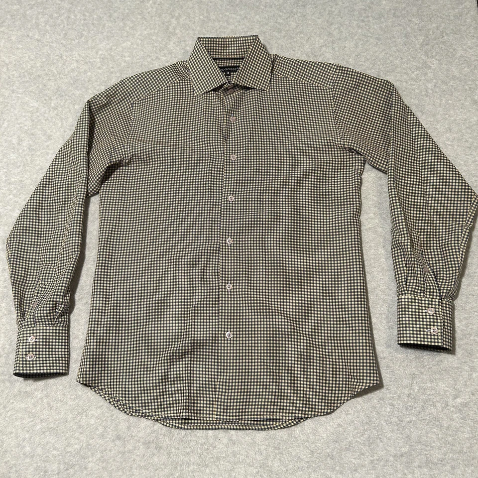 BOGOSSE M Gingham Dress Shirt Yellow Blue Long Sleeve Mens Size 2 (Small) - Image 1 of 4