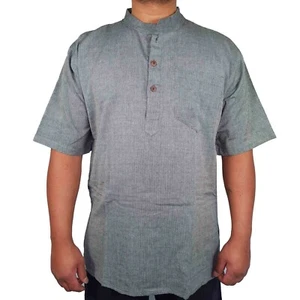 Mens Grey Kurta Pajama T Shirt Plain Half Sleeve Indian Hippie Ethnic Tradition - Bild 1 von 9