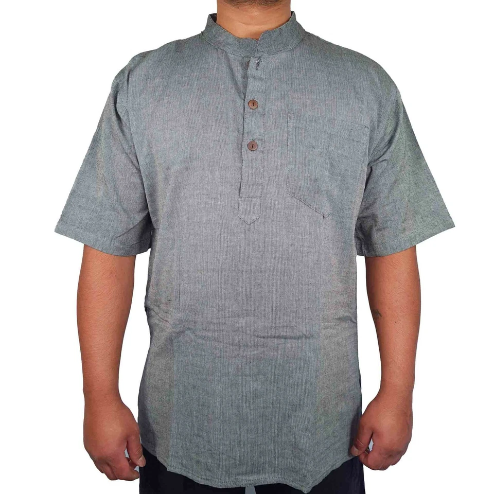Mens Grey Kurta Pajama T Shirt Plain Half Sleeve Indian Hippie Ethnic Tradition - Image 1 of 1