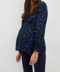EX DOROTHY PERKINS LADIES MATERNITY BLUE ROSE FRILL WRAP TOP NEW (ref 418) SALE - Picture 1 of 2