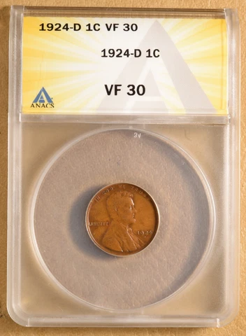 1924 D Lincoln Wheat Penny ANACS VF30 Cover