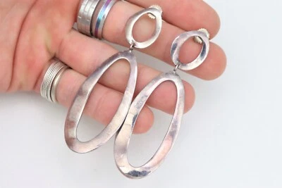 VTG 925 Sterling Silver Ippolita Fatto A Mano 3" 'Snowman' Earrings Double Hoop - Image 1 of 4