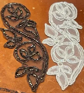 applique embroidered soutache glass beads 2x5.25" Studio Clearance Sale 2pcs - Picture 1 of 8
