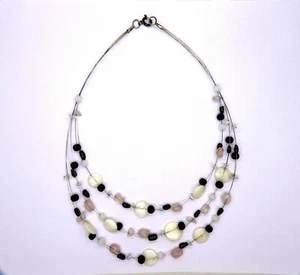 Collier Femme Acier avec Pierres Colorées Nacre Améthyste Et Quartz Rose - Picture 1 of 4