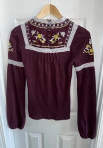 Top Free People Mujer Floral Bordado Manga Larga S Boho Y2K Femenino Suave - Imagen 1 de 11