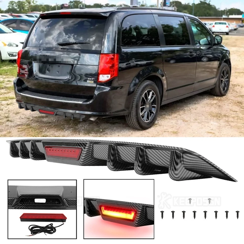 For Dodge Grand Caravan 6 Fins Wing Rear Diffuser Bumper Spoiler Lip LED Light - Image 1 of 4