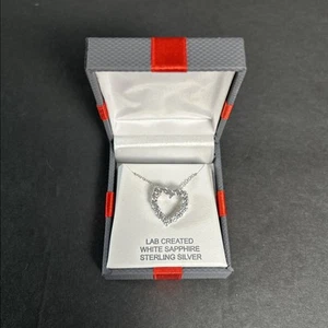 Herz Anhänger weißer Saphir Sterlingsilber Halskette Labor 18" Kette neu in Box - Bild 1 von 5