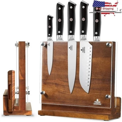 Double-Sided Magnetic Knife Block Natural Wood W/ Acrylic Shield Storage New - Image 1 of 4