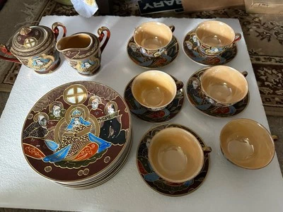 Satsuma Moriage Hand Painted Tea Set Of “21” Piece Set 22 W/ Lid Vintage - Image 1 of 4