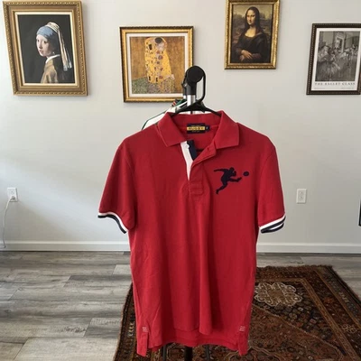 Polo Rojo Azul y Blanco Manga Corta Rugby Talla S 100 Algodón Foto 1 de 3