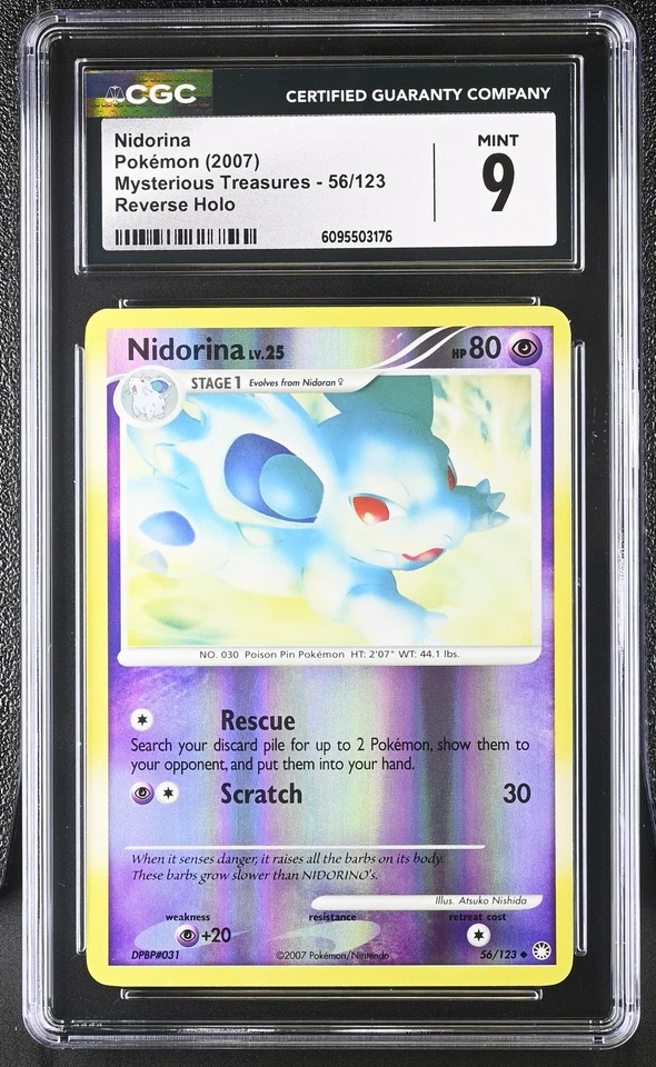 CGC 9 Nidorina 56/123 Reverse Holo Mysterious Treasures Pokémon Card - Image 1 of 2