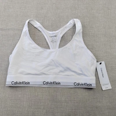 Calvin Klein Bralette Size L Cotton Blend Logo White Top - Image 1 of 4