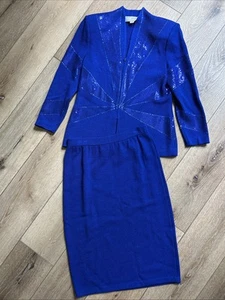Vintage St. John Evening Royal Blue Santana Knit 2pc Skirt Sz6 Jacket Sz 2 Set - Picture 1 of 14
