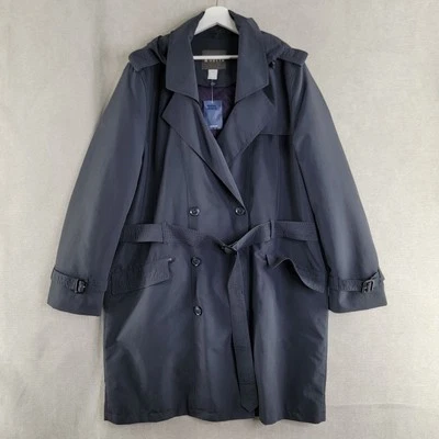 Lands End Coat Mens 46 Navy Blue NEW Double Breasted Hooded Trench Quilted Liner - Image 1 of 4