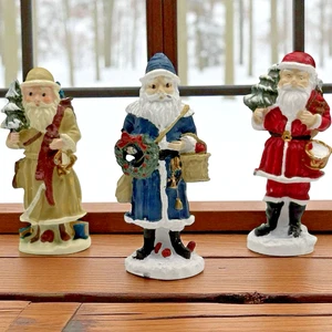 Set of 3 Cast Iron Santa Miniature Figurines Old World Father Christmas 2.5" Vtg - Picture 1 of 24