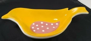 MSC Vogel Keramik Schmuck Ring Seifenschale gelb rosa und gepunktet - Bild 1 von 8
