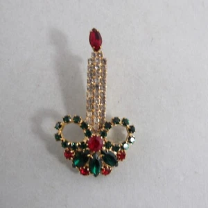 Broche prendedor vela diamantes de imitación tono dorado joyería navideña 2 1/4" - Imagen 1 de 4