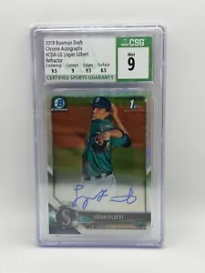 LOGAN GILBERT 2018 BOWMAN CHROM 1. REFRAKTOR AUTO CSG 9 #CDA-LG JC - Bild 1 von 2