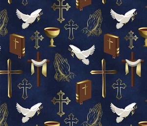 Religious Fabric | Christian Power of Prayer Motif | David Textiles Cotton YARD - Picture 1 of 1