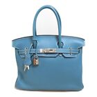 HERMES Birkin 30 hand bag M Taurillon Clemence leather Blue jean SHW Used