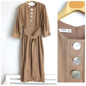NUEVO SIN ETIQUETAS VESTIDO MANGO MUJER MIDI CAMEL MARRÓN Talla 4(S) - Imagen 1 de 7