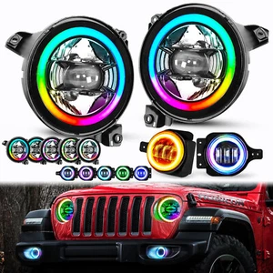 Combo de faros antiniebla LED RGB 9"" halo aptos para Jeep Wrangler JL Gladiator 2018+ - Imagen 1 de 19