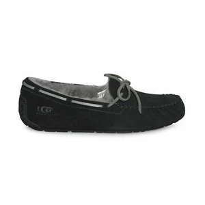 UGG OLSEN BLACK SUEDE SHEEPSKIN MOCCASIN MEN'S SLIPPERS SIZE US 11/UK 10 NEW - Picture 1 of 6