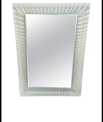 Murano Mid Century Modern Fluted Clear Glass Framed Mirror Cover