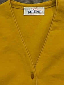 VTG 60s JANTZEN Mustard Yellow Wool? Knit Womens' Cardigan Sweater sz.38 S-M - Picture 1 of 7