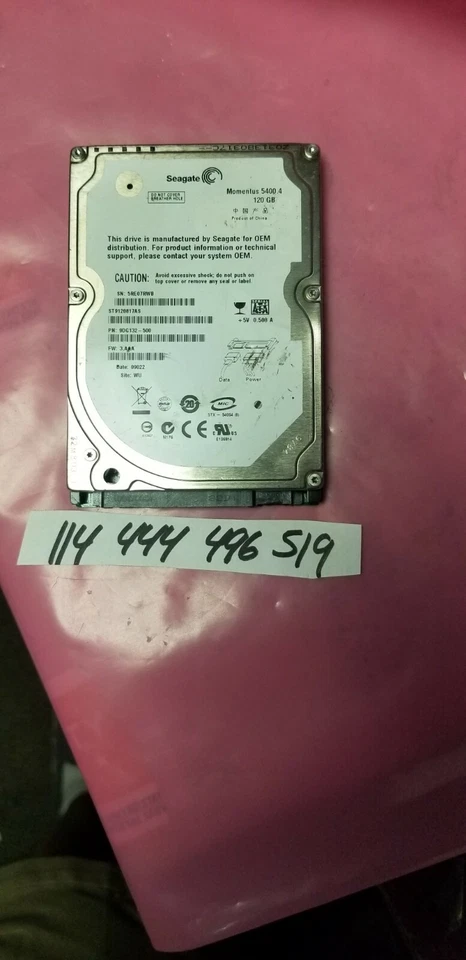 SEAGATE 120GB SATA 2.5 INCH LAPTOP DRIVE  9DG132-500  FW: 3AAA - Image 1 of 1