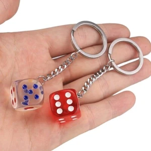 Dice Keychain Keyring Casino Gambling Key Chain Ring Fob Bag Pendant Game Die - Picture 1 of 8